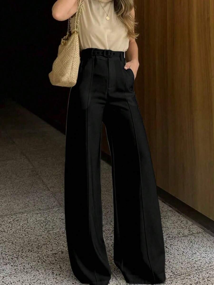 Straight Leg Suit Pants - màu đen - Xem 1