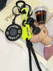 迷你冰咖啡哑铃壶铃编织绳钥匙扣吊坠包饰，适合健身爱好者、汽车配件、女士钥匙扣、包饰 - 彩色 - 查看 6