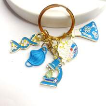 1 Peça Chaveiro de Liga Metálica com Pingente de Óleo Gotejante, Químico, DNA, Microscópio e Béquer - Escolha Perfeita para Amantes da Ciência, Acessório Azul para Carro, Bolsa, Escola, Estilo Gótico Fofo Y2K - Azul - Visão 10