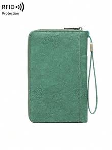 CHARM INFINITE New RFID Blocking Passport Holder, Can Hold Multiple Passports, Travel Document Organizer, Soft Material Zipper Long Passport Wallet, Detachable Wrist Strap, Valentine's Day Gift, Essential Travel Accessory For Wife Or Girlfriend, Suitable For Vacation, Women Family Travel Passport Cover/Wallet - Green - View 9