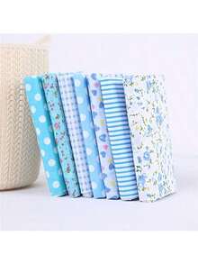 7pcs Blue Floral & Polka Dot Craft Fabric Bundle - 10" X 10" Squares For DIY Sewing, Scrapbooking, And Quilting, Hand Wash Only, Sewing Supplies Accessories - 藍色 - 查看 5