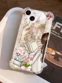 1 chiếc ốp lưng điện thoại trong suốt chống trượt, chống sốc, mềm mại, họa tiết sách thư viện, cô gái uống cà phê, khẩu hiệu, tương thích với iPhone 11/12/13/14/15/16 Pro Max, chống nước, chống rơi, chống trầy xước, phiên bản quốc tế, không phải phiên bản nội địa. - Nhiều màu - Xem 3