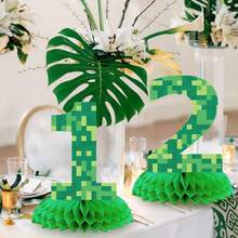 1pc Pixel Birthday Decor, Green Pixel Series Digits 0-9 Honeycomb Decor Options, Pixel Birthday Honeycomb Center Decor, Pixel Birthday Table Decor, Party Supplies, Birthday Gift, Party Favors, Hawaiian Christmas Party Decoration - Multicolor - View 5