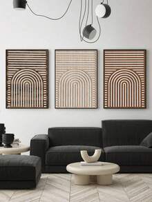 3pcs Bohemian Wooden Wall Decor - Geometric Line Prints, Modern Abstract Canvas Posters, Waterproof Home Decor For Bedrooms, Living Rooms And Dorms, Living Room Wall Decor, Bohemian Style , Wall Decor, Wall Arts, Art Prints, Posters, For Living Rooms, Bedrooms, Offices And Dorms, Indoor/Outdoor Use, Optional Frame