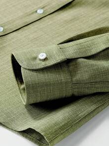 1 pièce Chemise à col montant vert foncé à manches longues pour hommes, Top polyvalent décontracté chic, coupe slim résistant aux fripons, entretien facile, bureau - Vert - Voir 10