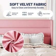 Allewie Full/Queen/King Size Platform Bed Frame With Velvet Upholstered Wingback Headboard, No Box Spring Needed, Under Bed Storage Space, Strong Wooden Slats, Modern Mattress Foundation, Easy Assembly, Pink