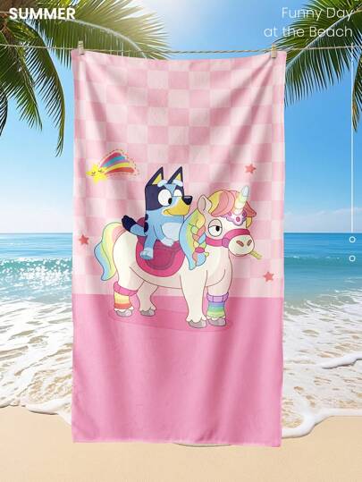  1 pieza Toalla de playa Bluey, toalla de baño con estampado de unicornio y Bluey, toalla de moda de estilo de playa, toalla de baño súper absorbente y cómoda de microfibra, liviana y portátil, protección contra el viento y el sol, a prueba de  para viajes de verano, vacaciones, decoración de baño. Se recomiendan tamaños regulares y talla grande grandes (35*75cm tamaño pequeño, se recomienda 150cm o talla grande)