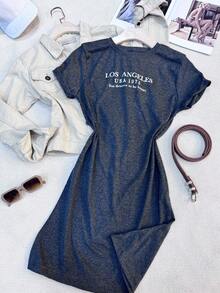 Women's Cotton Dress - Dark Grey - View 2