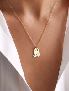 suteyi Customized Cute Ghost Necklace, Personalized Stainless Steel Engraved Name & Quote Necklace, Halloween Jewelry Gift - Multicolor - View 5