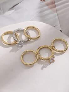 1 件优雅奢华的铜镀 18k 金锆石闪亮钻石别针多环戒指女士，派对宴会婚礼庆典节日派对日常佩戴，婚礼季节重型多环戒指女士珠宝