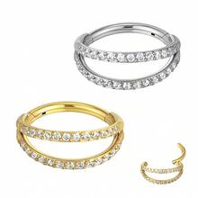 Argola Dupla de Piercing Dubhe com Zircônias - Feito em Titânio, Seguro para Pele Sensível - Kit 2-Prata - Visão 2