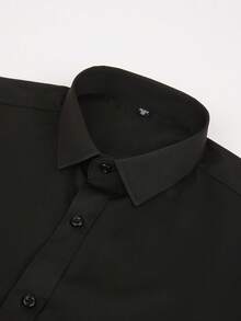 Men's Stretch Business Casual Shirt - Wrinkle-Free & Easy Care With Black Buttons | Comfort Formal & Daily Wear - 黑色 - 查看 4