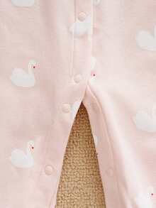 WhaleJoan 1pc Baby Girl Swan Print Long Sleeve Jumpsuit With Embroidered Bow Collar - Pink - View 7