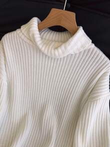 Jersey de punto acanalado de cuello alto de unicolor, suéter casual para mujer, para usar en casa, oficina, viajes, ropa de calle, fiesta, manga larga, ropa de oficina para mujer, blusas para mujer, festival, salir, top de ganchillo, otoño mujer, otoño, vuelta al colegio, todo blanco, concierto country