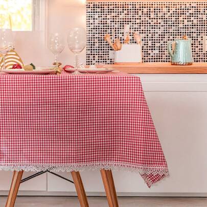 Made In Turkey - 100% Turkish Cotton Tablecloth With Lace Edges – 170x170 Cm – Elegant Square Dining Table Cover – Machine Washable