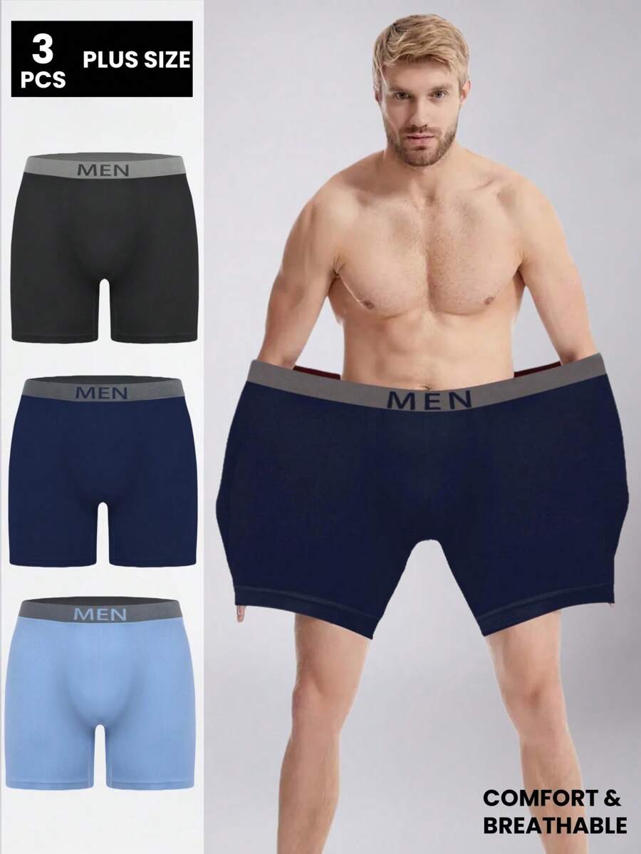 3 pezzi/confezione Boxer da uomo casual di taglia grande, adatti per boxe, corsa e pantaloncini sportivi quotidiani