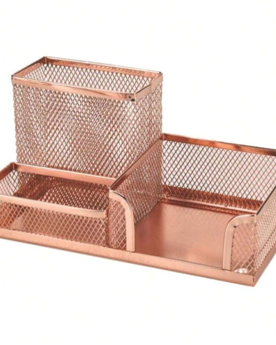 3 Compartment Pen Organizer Pencil Office Desk Storage Holder Stationery Decoration - 玫瑰金色 - 查看 1