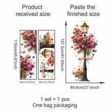 Adesivo da parete per lampione stradale extra large, elegante adesivo da parete per lampione rosa rosso con dettagli realistici, adesivo floreale da parete, autoadesivo e facile da applicare, perfetto per creare un'atmosfera in soggiorno e camera da letto, decorazione camera da letto