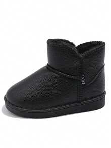 1 Pair Kids Snow Boots, Solid Color Simple Design, Warm And Anti-Slip Soft Sole For Boys And Girls - Black - View 6