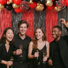 Red And Black Foil Fringe Curtains And Balloon Garland Arch Kit 2 Pack 3.2x8.2 Feet Backdrop Tinsel Curtains And 78 Pcs Balloons For Deadpool Twilight  Party Decorations Red And Black-0162 - Đỏ và Đen - Xem 5