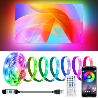 PSTAR 1 Set USB Power Interface LED Strip Light, 44-Key IR Remote Controller And Bluetooth App Control, Sensitive Mic Sound Sync Changing Color, Dimmable, Various Color Modes, Multi Sizes, Suitable For TV, PC, Bedroom, Home Decor, Holiday