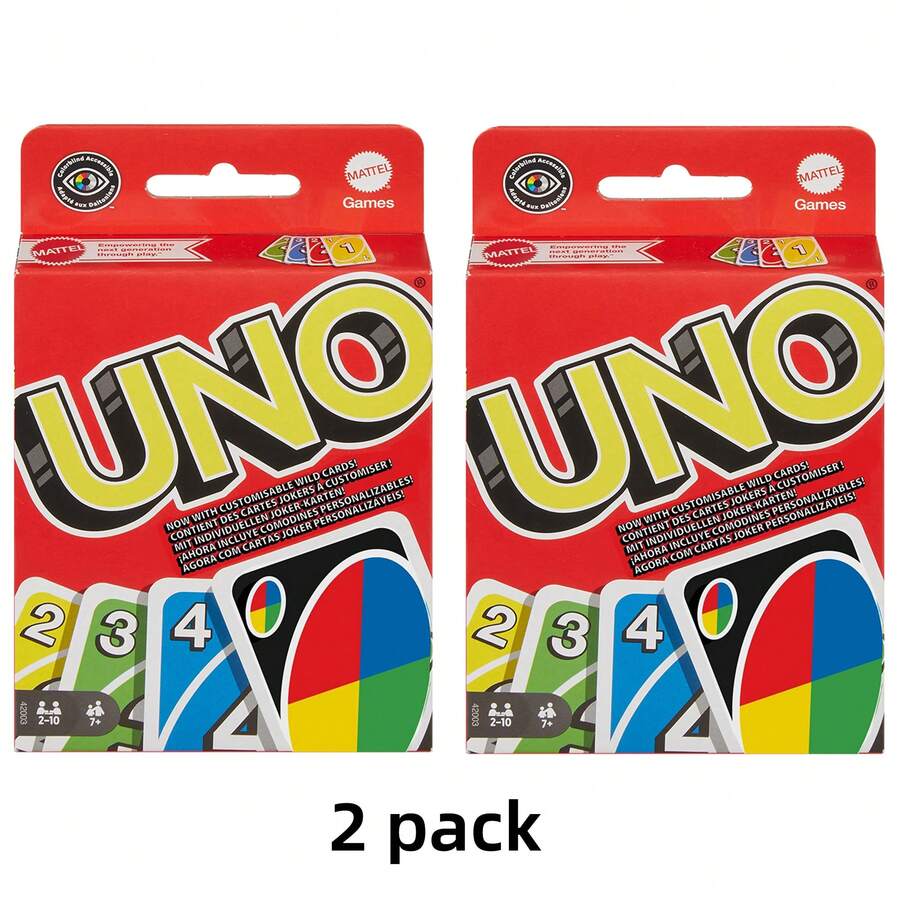 Mattel UNO - 经典颜色数字配对纸牌游戏 - 112张牌 - 可定制可擦写的万能牌 - 包含特殊功能牌 - 适合7岁及以上儿童 - W2085(2件裝) - 查看 1