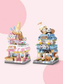 LOZ 女孩街景积木拼图冰淇淋店模型玩具适合作为生日礼物送女孩房间装饰圣诞礼物彩块彩色积木 - 米色 - 查看 8