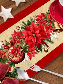 1/2/4pcs Christmas Theme Placemats, Christmas Wreath Placemats With Red Floral, Bell, Christmas Ball Patterns, Polyester Placemats, 30x45CM, Suitable For Christmas Holiday Table Decor, Christmas Party Supplies - Multicolor - View 4