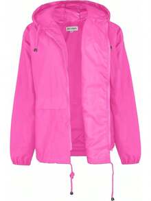 PESION Women's Waterproof Raincoat Lightweight Rain Jacket Hooded Windbreaker With Pocket For Outdoor - Màu hồng có lót - Xem 4
