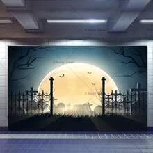 1pc/3PCS Wall Art Poster Optional Frame Happy Halloween Backdrop Horror Moon Pumpkin Witch Bat Castle A Little Boo Is Almost Due Baby Photography Background Party Decor Home Decor Halloween Decor Room Decor - Multicolor - View 5
