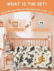 1/2 Bộ chăn ga gối hai mặt hình khủng long nhỏ cho bé, Bộ cho trẻ sơ sinh/mẫu giáo, Vỏ chăn in kỹ thuật số họa tiết dễ thương, Vỏ chăn và vỏ gối cho trẻ mới biết đi, trẻ sơ sinh, trẻ nhỏ - Nhiều màu - Xem 2