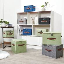 Storage Bins Boxes With Zipper Lid Combination Lock PU Leather Handles Cotton Linen Fabric Lidded Lockable Baskets Foldable Washable Closet Shelf Organizer Container (Light Green, Large)Halloween - 黑色 - 查看 6