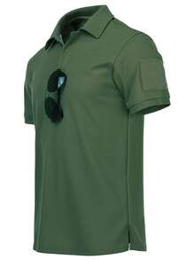 [Summer Golf Polo] Stylish Summer Golf Polo Shirt | Solid Color, Casual Outdoor Short-Sleeve Top With Buttons, Suitable For Sports And Hiking - 軍綠色 - 查看 3