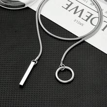 Collar de cadena deslizante para mujer, collar de acero inoxidable con colgante de barra, collar bohemio hecho a mano, collar largo de lariat, joyería de plata - Capas - Ver 7