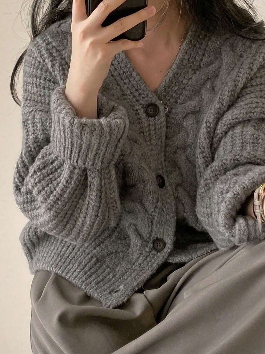 JIANHU 女式复古粗针织开衫，秋冬季 - 正面纽扣，长袖，非常适合情人节及其他场合