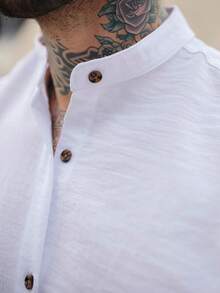 Men's Short Sleeve Shirt With Priest Collar – Premium Quality | Comfort And Style For Your Everyday Life - 白色 - 查看 3