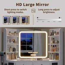 FUSOU Modern Corner Vanity Desk With Mirror & Lights, Glass Top Makeup Vanity With Bluetooth Speaker, 8 Drawers, 6 Shelves, 3-Color Lighting, Dressing Table With Chair, White - 查看 8