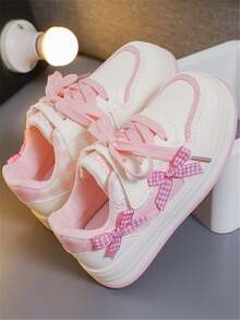 1 pereche pantofi sport pentru copii, la modă, confortabili, cu fund moale, cu fundă tricotată, drăguți, cu cârlig și buclă din PU, pentru fete, casual, versatili, cu plată, potriviți pentru toate anotimpurile
