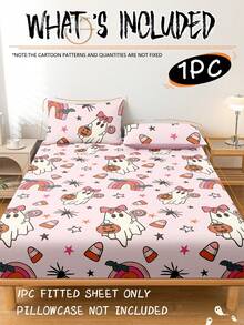 Sábana ajustada con tema de Halloween, protector de colchón con tema de Halloween, funda de cama, cómoda y transpirable, anti-pelusas, patrón de dibujos animados, decoración de habitación, a prueba de polvo y antideslizante, adecuado para todos los tamaños de cama - individual, doble, queen, king, adecuado para todas las estaciones, no incluye almohada y funda de almohada, lavable a máquina, regalo festivo, decoración de otoño, decoración de habitación - Multicolor - Ver 2