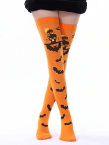 1 双万圣节过膝袜、万圣节角色扮演袜、万圣节搞笑恶作剧袜、万圣节派对服装道具、圣诞节、Y2K - 彩色 - 查看 4