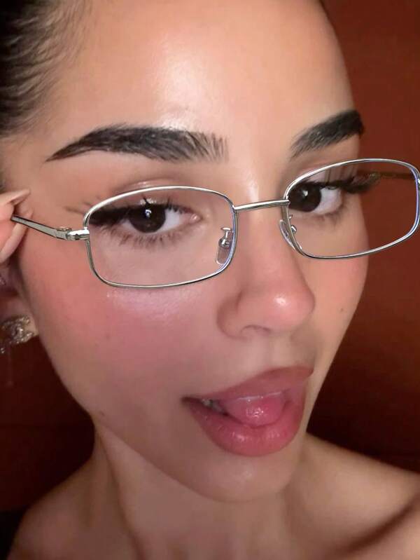 1pc Metal Square Small Frame Silver Glasses, Glasses, Unisex Clear Lens Glasses, Y2K Accessories, Back To School, Women Gifts, Essential For Festivals, Suitable For School, Commuting, Daily Life, Mobile Gaming, All Seasons