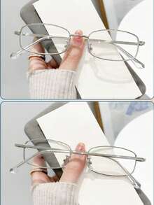 1 件金属方形小框银色眼镜，眼镜，男女通用透明镜片眼镜，Y2K 配饰，返校，女性礼物，节日必备，适合上学、通勤、日常生活、手机游戏，所有季节 - 彩色 - 查看 2