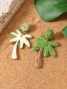 1 对手工编织拉菲草椰子树耳环，波西米亚风格棕榈叶形状耳环，适合女性日常、度假、派对佩戴