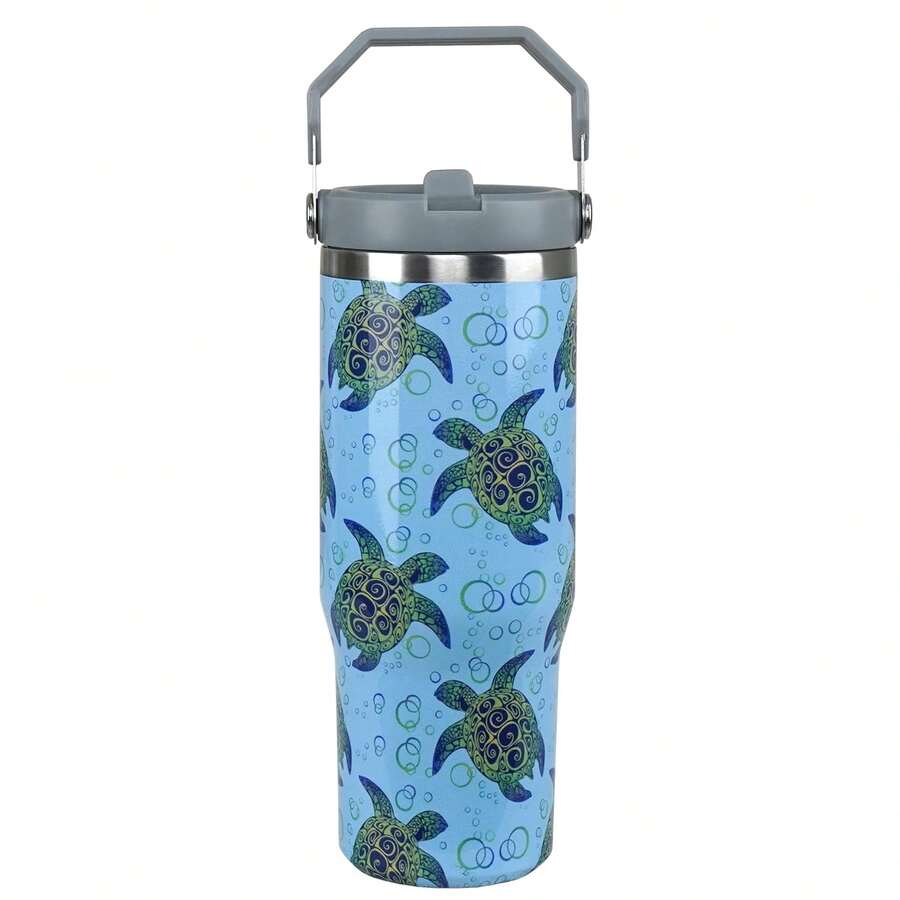 30oz Sea Turtle Tumbler With Handle Sea Turtle Gifts For Women Sea Turtle Cup Insulated Tumblers Tumblers With Flip Straw And Top Handle Stainless Steel 30oz Coffee Mug - Màu xanh lam - Xem 1