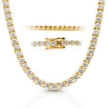 putouzip 18K Golden Plated Elegant Tennis Chain Necklace 5.0mm Round Cut Synthetic Diamonds Luxurious Men's Jewelry For Casual Attire Or Gifting - Vàng - Xem 1