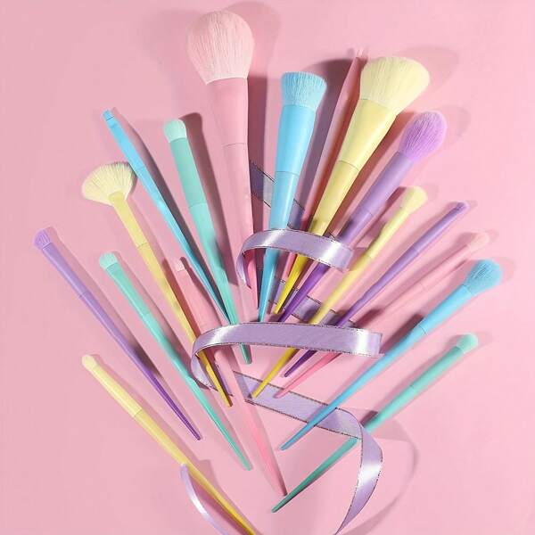 17pcs Colorful Makeup Brushes Set, Eyeshadow, Powder, Contour Brushes, Makeup Tools