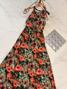 Long Dresses With Multicolored 3D Print, New Model - 墨綠色 - 查看 3