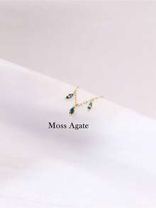 EleRunis 1 件 925 纯银天然苔藓玛瑙榄尖形不对称水滴平背软骨耳轮穿孔精美珠宝适合日常佩戴婚礼派对订婚周年纪念情人节 - 金色 - 查看 16