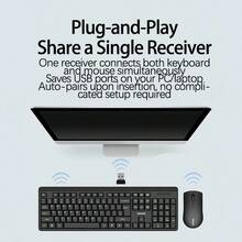 Lenovo KN210 Wireless Keyboard And Mouse Set, 2.4G Full Keyboard With Silent Keys, Suitable For Computer, Laptop, Tablet, Office, Study, Home Use, Black - Black - View 2