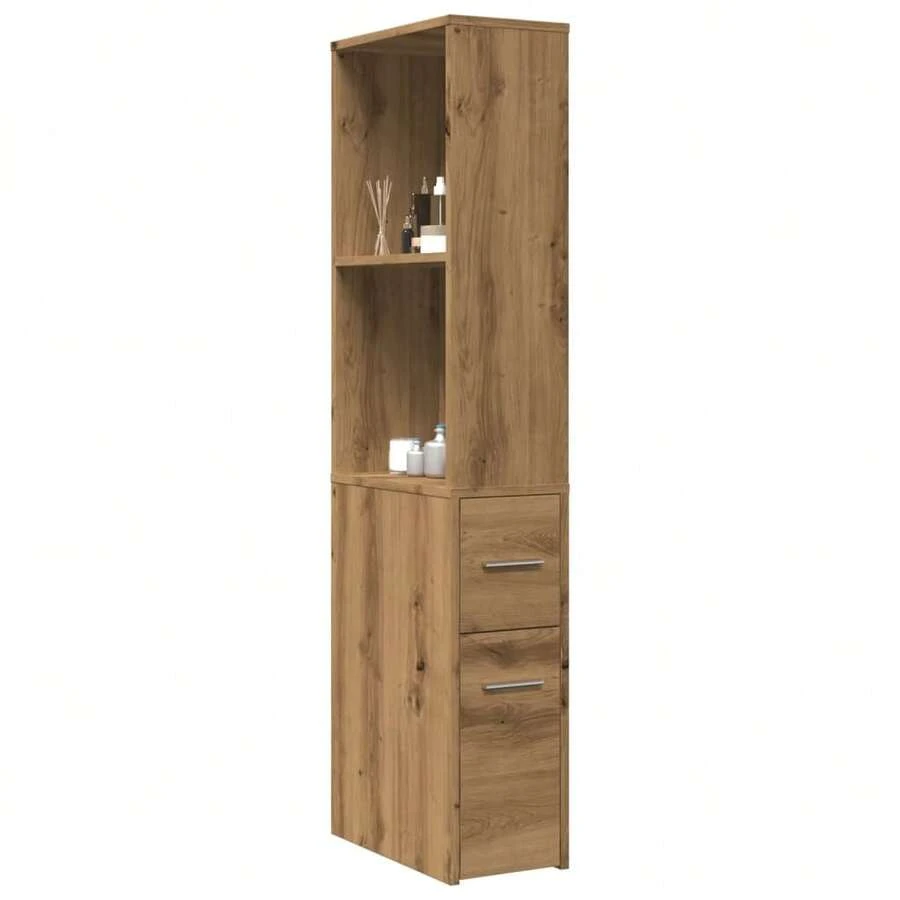 Mobiletto da bagno stretto Larryhot con ruote in rovere lavorato a mano, bello e pratico, ideale per riporre oggetti e decorare la casa - Castano - Visualizzare 1